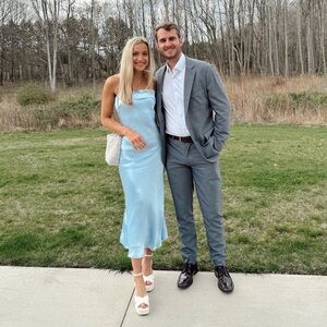 Runaway the Label Light Blue Strapless Midi Dress